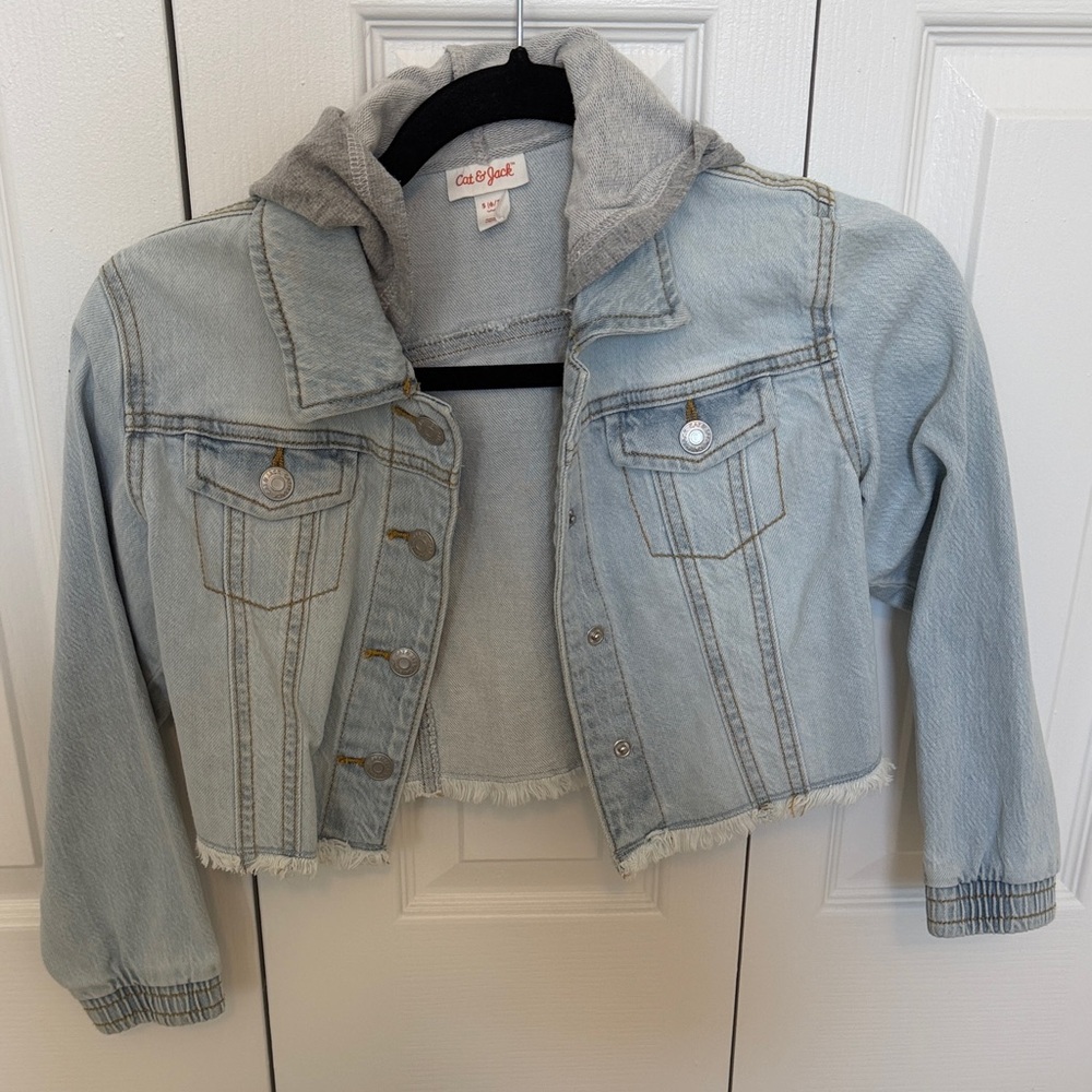 Cat & Jack Light Blue Jean Jacket with Gray Hood